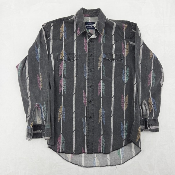 Wrangler Other - VTG Wrangler Western Shirt Aztec Geometric Button Up Shirt Sz Lg FADED WORN